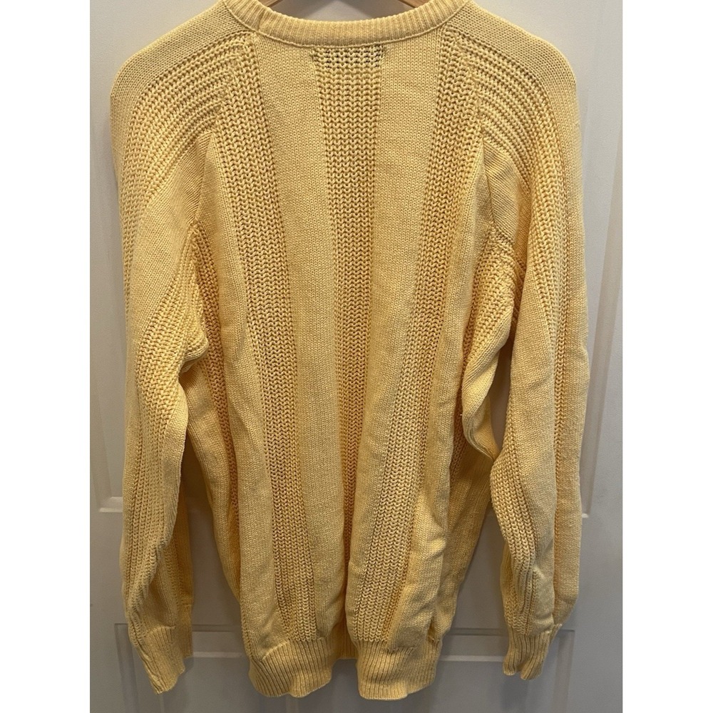 Vintage Yellow Jantzen‎ Chunky Knit Crewneck Cotton Sweater Mens L 90s Preppy - Picture 6 of 7